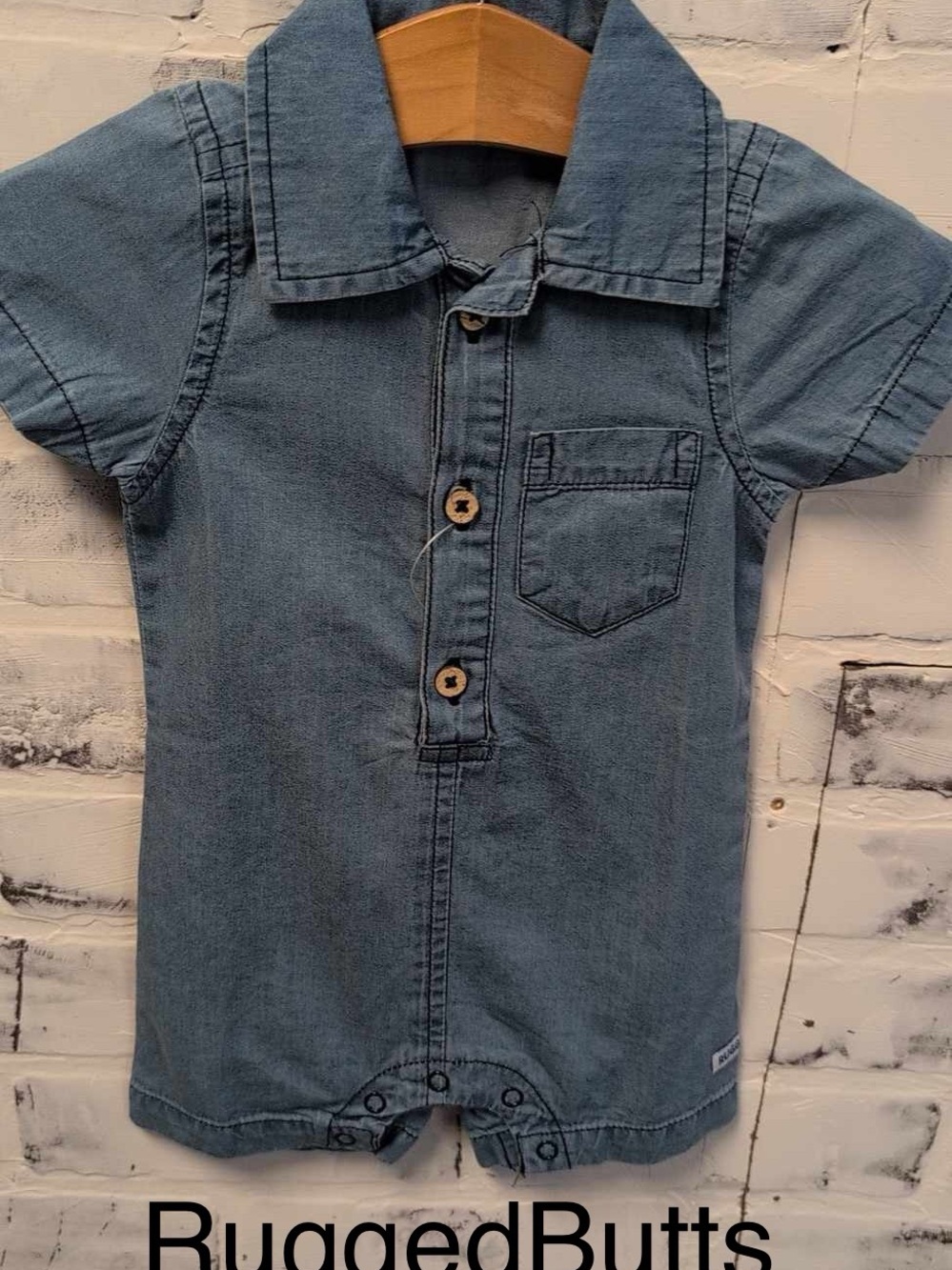 Blue Denim Short-Sleeve Baby Romper